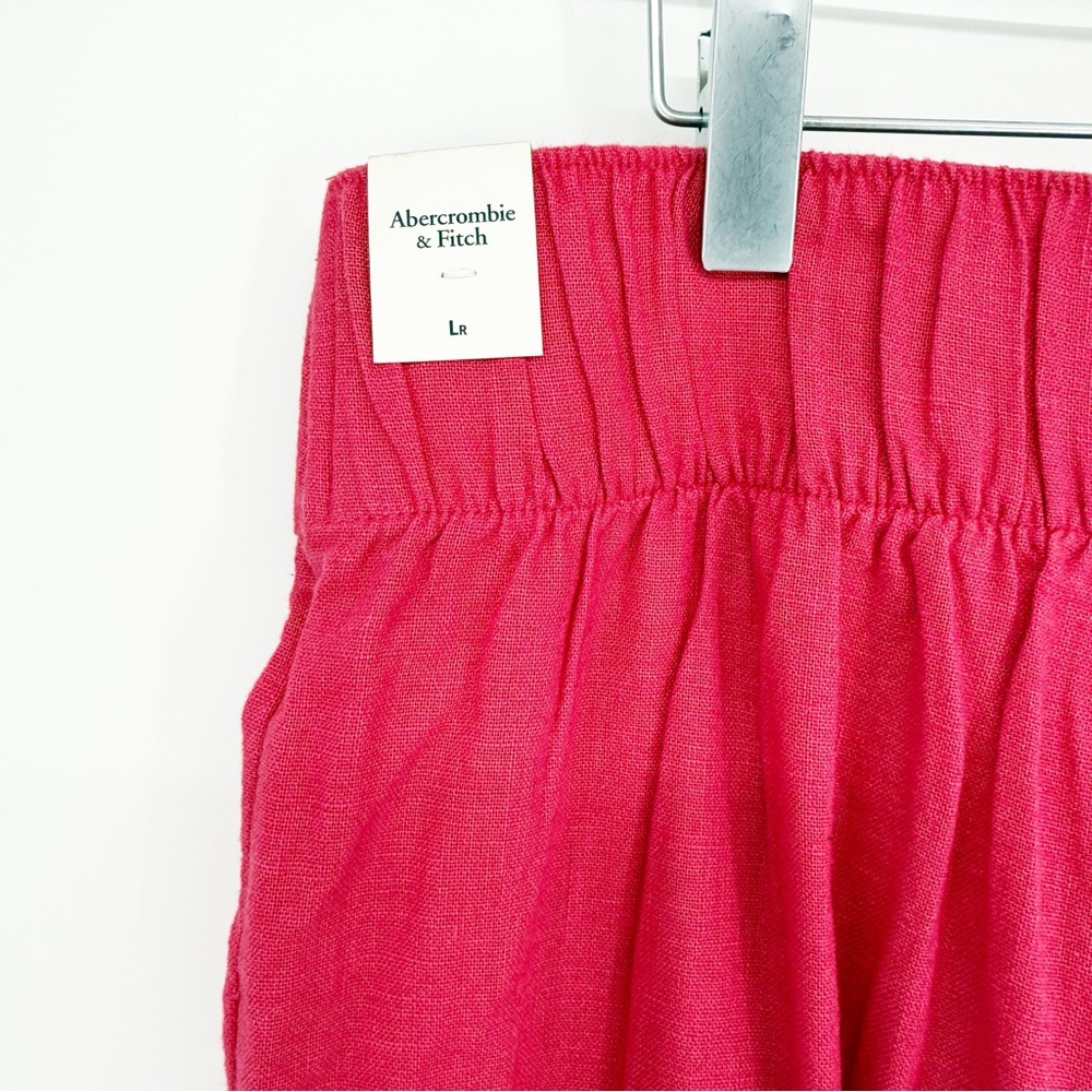 NWT Abercrombie & Fitch Wide Leg‎ Linen Blend Pull On Pants L Pink - Picture 7 of 8